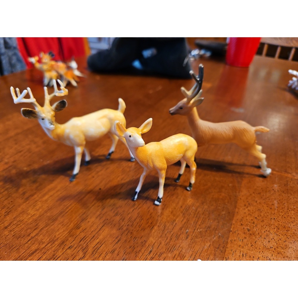 Lot Of 3 Vtg Miniature Plastic Deer Figurines 2 Buck And 1 Doe 2" - 3"